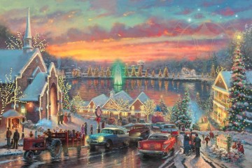 Les lumières de Christmastown Thomas Kinkade Peinture à l'huile